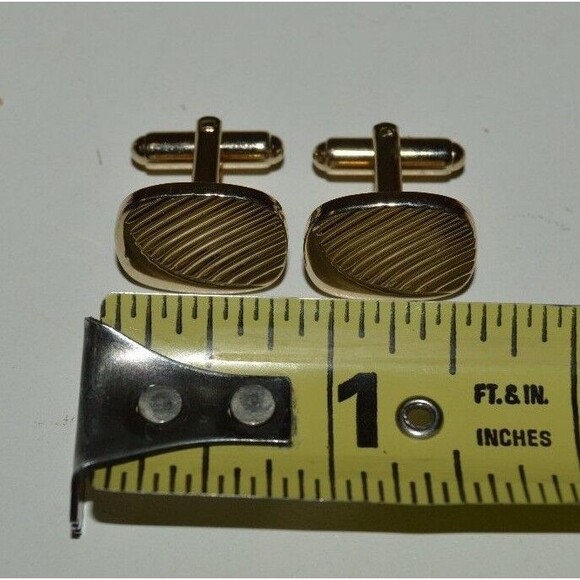 Vintage Mid Century Gold & Black Brass Tone Classic Textured Cuff Links Rare - Picture 3 of 3